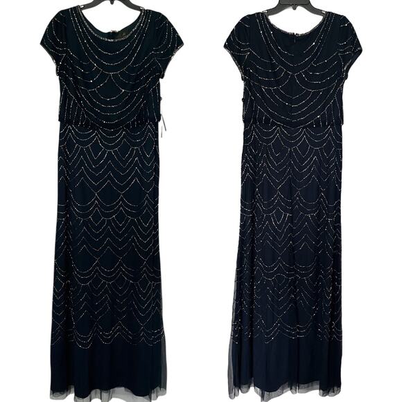 Adrianna Papell‎ NWT Navy Blouson Beaded Gown - Picture 2 of 7
